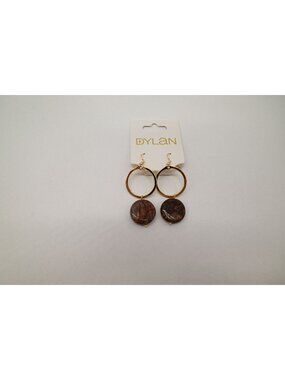 NWT Dylan Jewelry Maison Earrings Earth Gold Tone Hoop Dangle Drop Stone Bead
